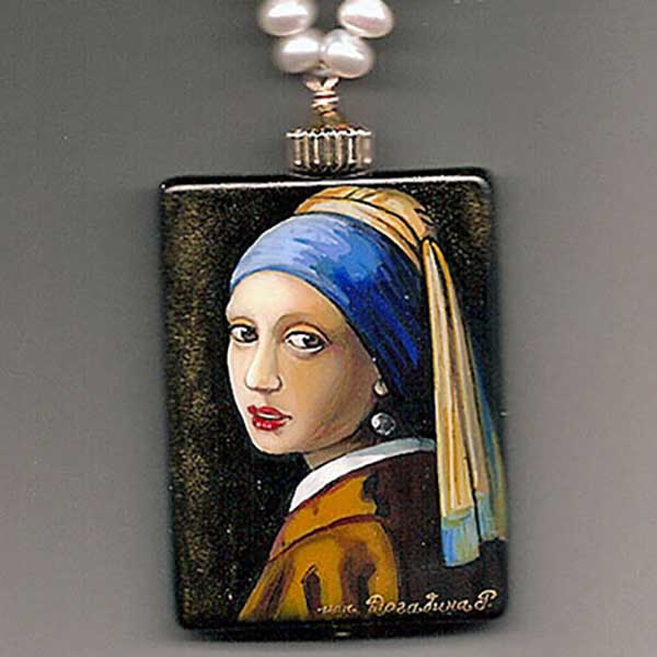 Bess Heitner: Girl w/Pearl Earring Handpainted Necklace | Rendezvous Gallery