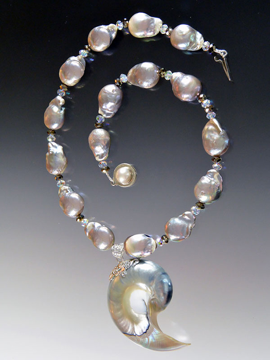 Bess Heitner: Baroque Peacock Pearl & Nautilus Shell Necklace | Rendezvous Gallery