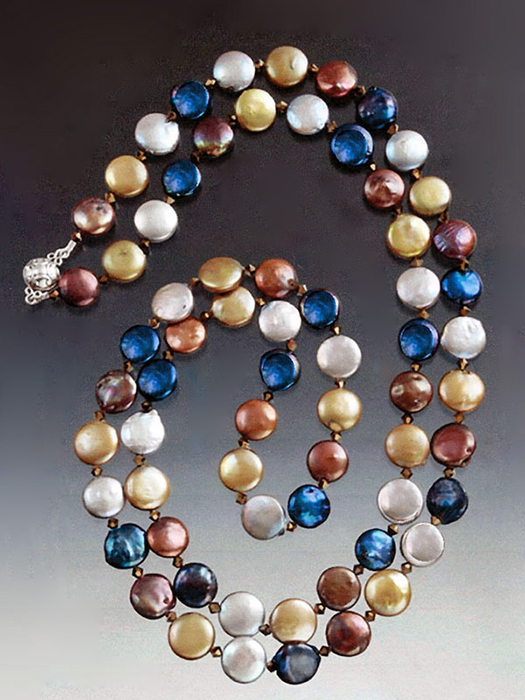 Bess Heitner: Multi-Color Coin Pearl & Swarovski Crystal Necklace | Rendezvous Gallery