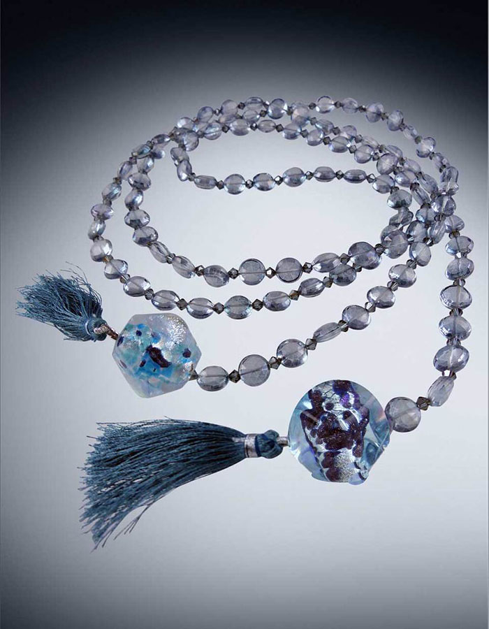 Bess Heitner: Mystic Quartz, Venetian Glass & Silk Tassle Necklace | Rendezvous Gallery
