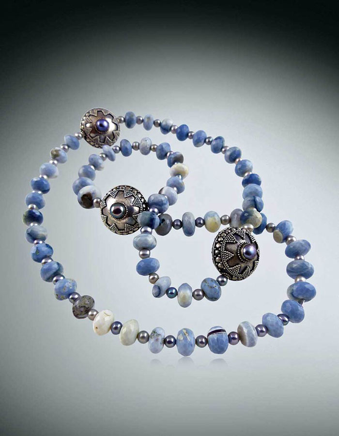 Bess Heitner: Denim Owyhee Opal & Indonesian Sterling Silver Necklace | Rendezvous Gallery
