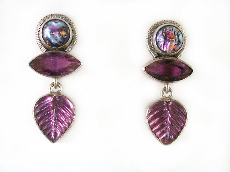 Amy Kahn Russell Online Trunk Show: Dichroic Glass, Amethyst and Quartz Post Earrings | Rendezvous Gallery