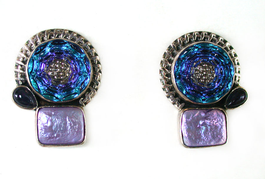Amy Kahn Russell Online Trunk Show: Czech Glass, Iolite and Pearl Post Earrings | Rendezvous Gallery
