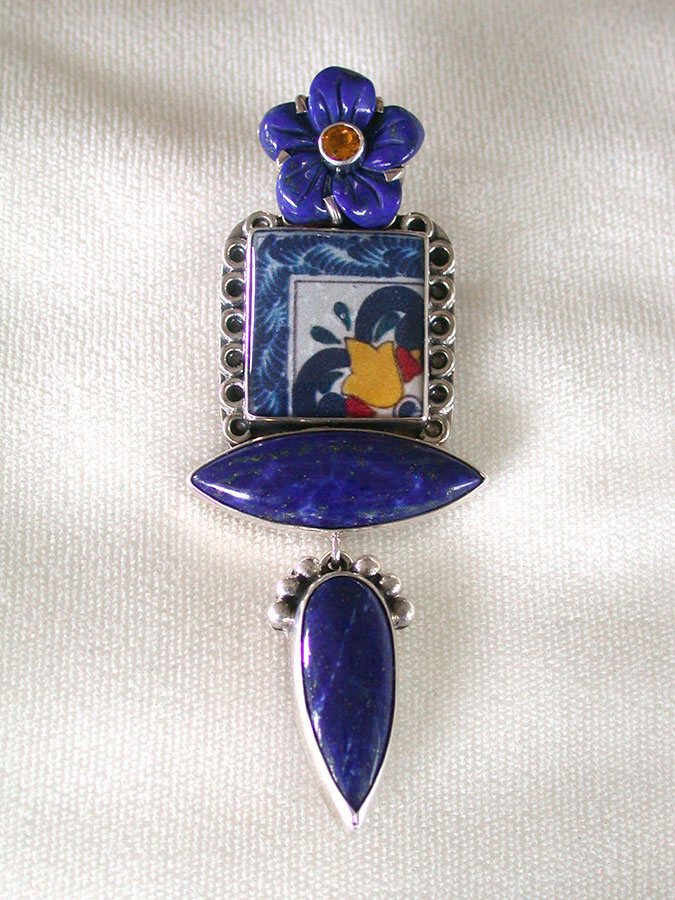 Amy Kahn Russell Online Trunk Show: Lapis Lazuli, Citrine and Art Tile Pin/Pendant | Rendezvous Gallery