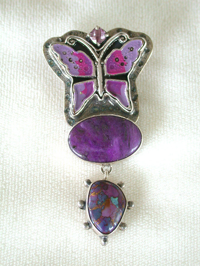 Amy Kahn Russell Online Trunk Show: Amethyst, Hand Painted Enamel and Sugilite Pin/Pendant | Rendezvous Gallery