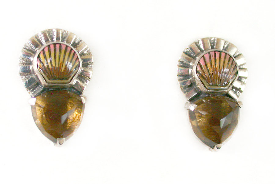 Amy Kahn Russell Online Trunk Show: Hand Painted Enamel and Whiskey Quartz Post Earrings | Rendezvous Gallery