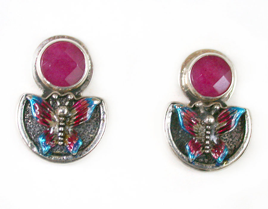 Amy Kahn Russell Online Trunk Show: Raspberry Quartz and Hand Painted Enamel Post Earrings | Rendezvous Gallery