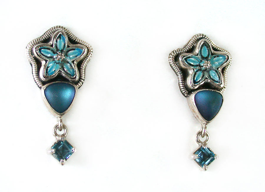 Amy Kahn Russell Online Trunk Show: Hand Painted Enamel, Quartz and Blue Topaz Post Earrings | Rendezvous Gallery