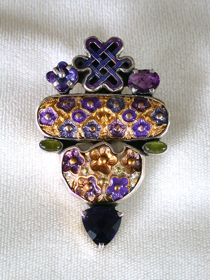 Amy Kahn Russell Online Trunk Show: Hand Painted Enamel, Amethyst and Vesuvanite Pin/Pendant | Rendezvous Gallery