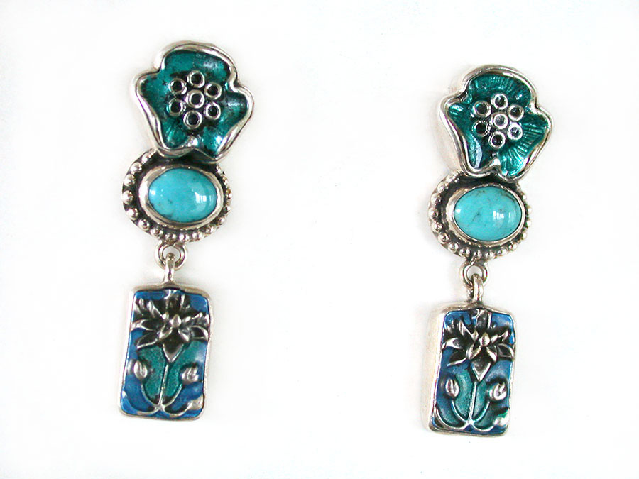 Amy Kahn Russell Online Trunk Show: Hand Painted Enamel and Turquoise Post Earrings | Rendezvous Gallery