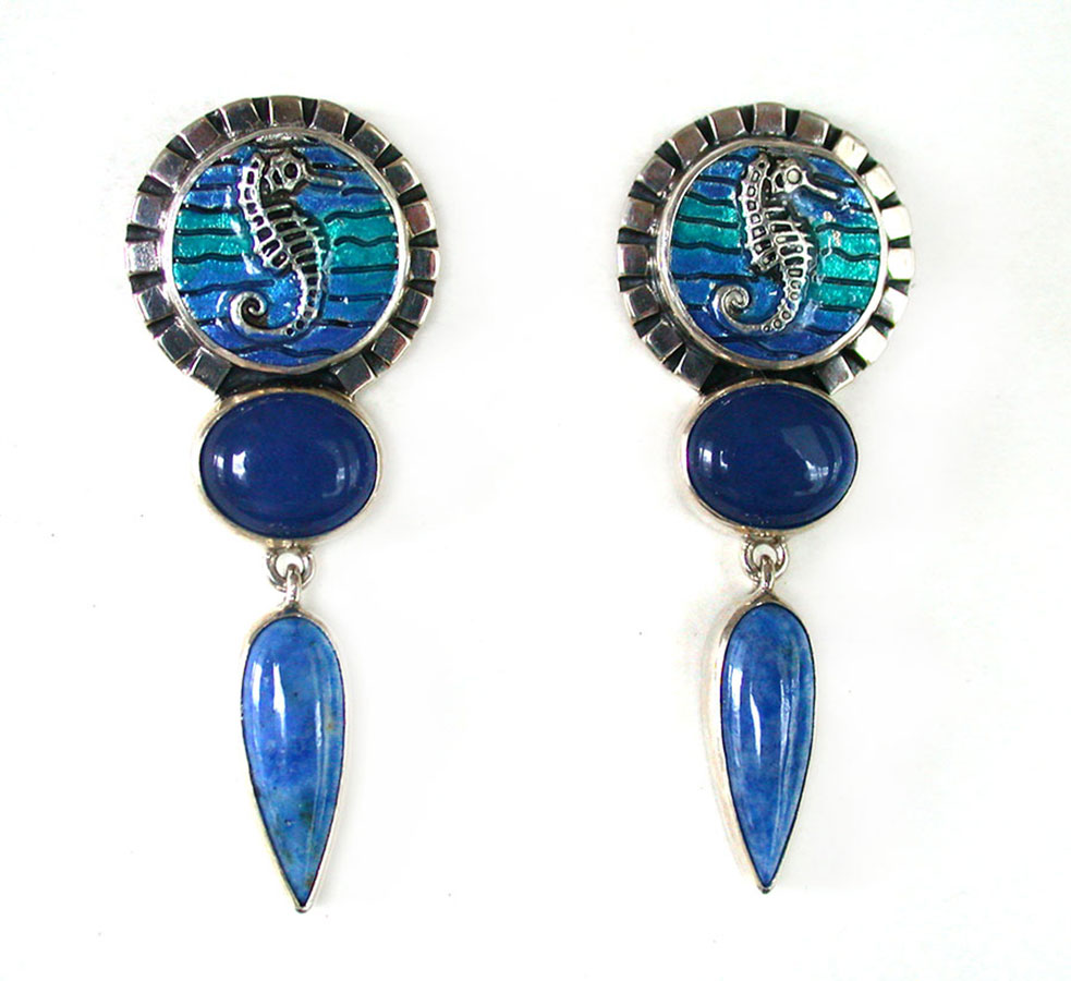 Amy Kahn Russell Online Trunk Show: Hand Painted Enamel, Agate and Sodalite Post Earrings | Rendezvous Gallery