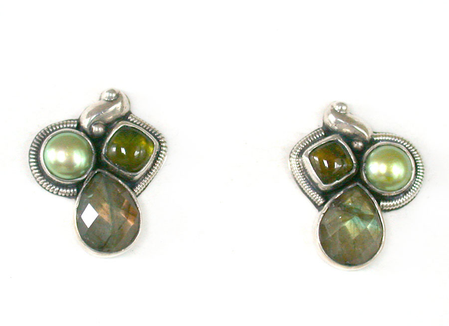 Amy Kahn Russell Online Trunk Show: Freshwater Pearl, Vesuvanite and Labradorite Post Earrings | Rendezvous Gallery
