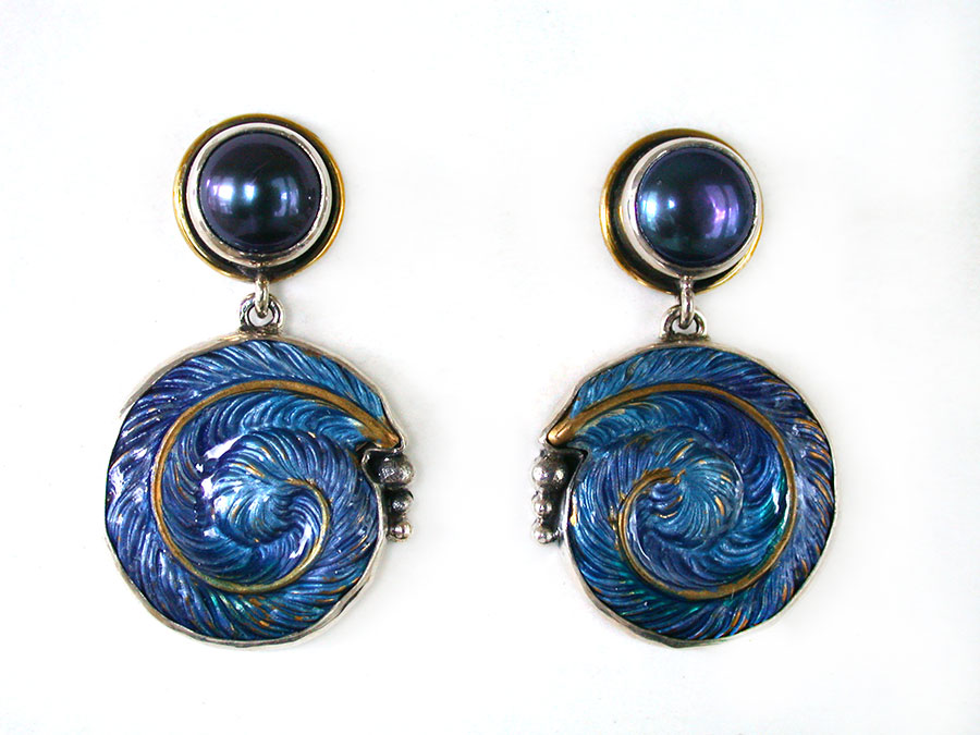 Amy Kahn Russell Online Trunk Show: Freshwater Pearl and Hand Painted Enamel Post Earrings | Rendezvous Gallery