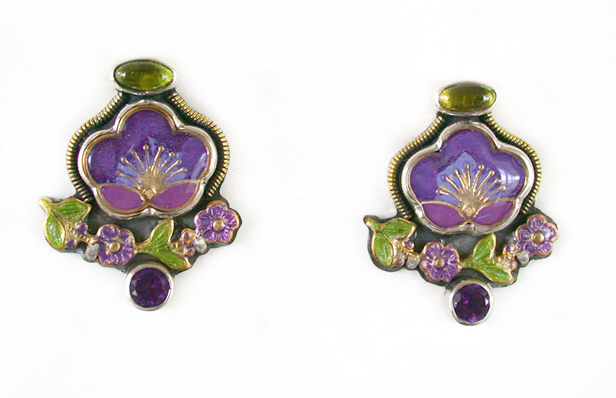 Amy Kahn Russell Online Trunk Show: Peridot, Amethyst and Hand Painted Enamel Post Earrings | Rendezvous Gallery