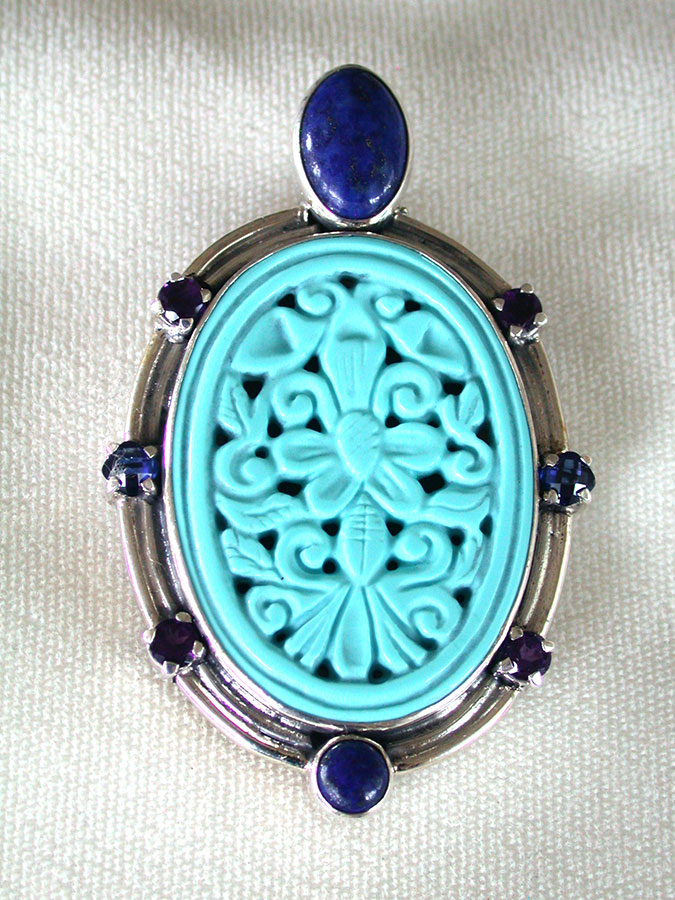 Amy Kahn Russell Online Trunk Show: Turquoise, Lapis Lazuli and Amethyst Pin/Pendant | Rendezvous Gallery