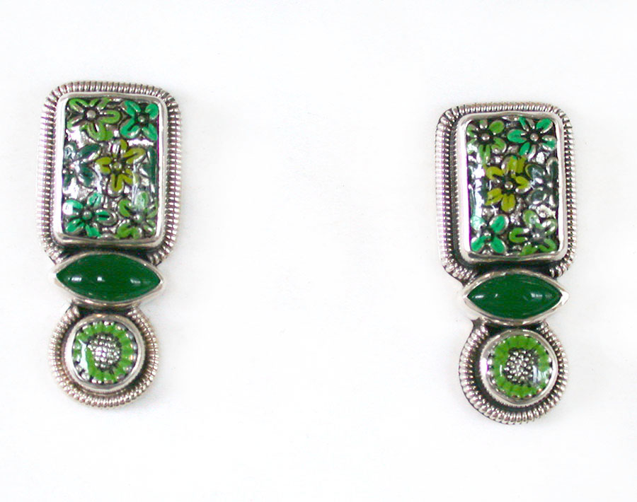 Amy Kahn Russell Online Trunk Show: Hand Painted Enamel and Green Onyx Post Earrings | Rendezvous Gallery
