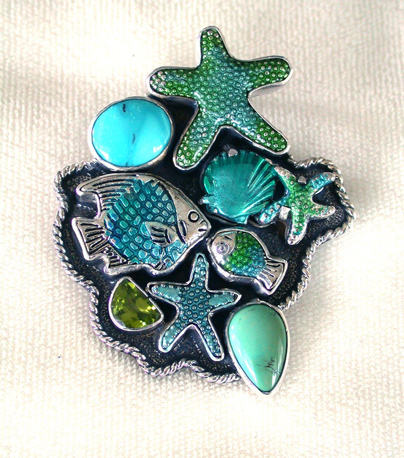 Amy Kahn Russell Online Trunk Show: Hand Painted Enamel, Turquoise and Peridot Pin/Pendant | Rendezvous Gallery