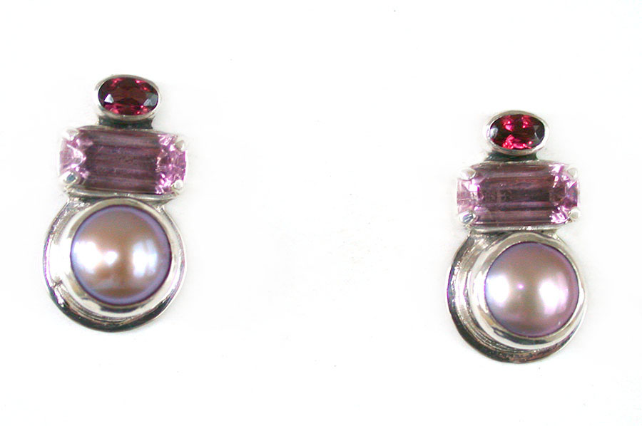 Amy Kahn Russell Online Trunk Show: Garnet, Quartz and Freshwater Pearl Post Earrings | Rendezvous Gallery