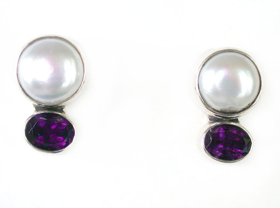 Amy Kahn Russell Online Trunk Show: Freshwater Pearl and Amethyst Post Earrings | Rendezvous Gallery