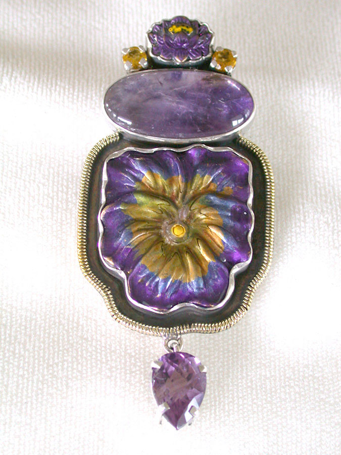 Amy Kahn Russell Online Trunk Show: Hand Painted Enamel, Citrine and Amethyst Pin/Pendant | Rendezvous Gallery