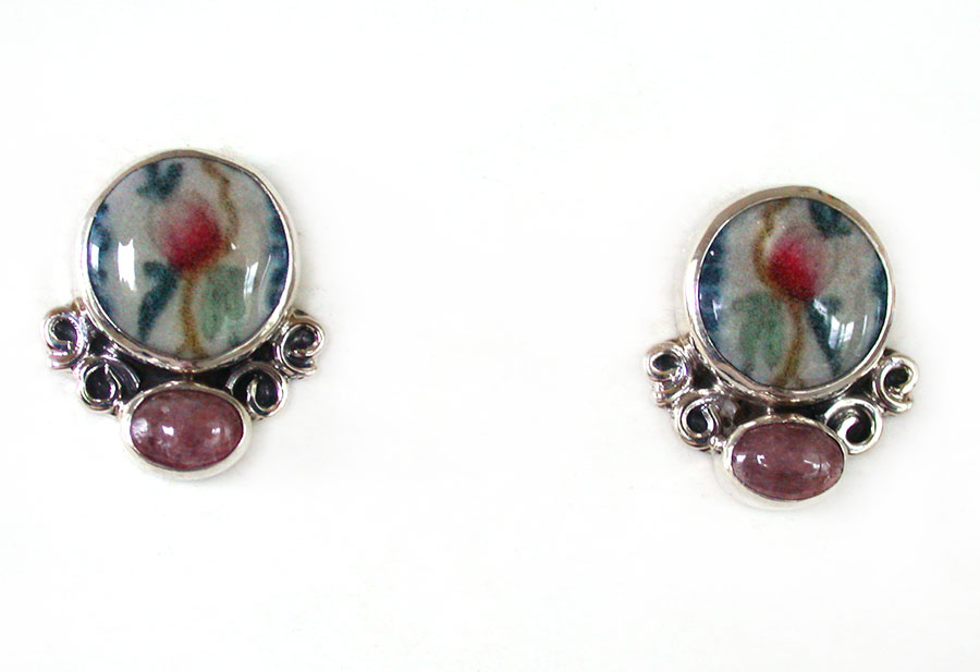 Amy Kahn Russell Online Trunk Show: Art Tile and Rhodonite Post Earrings | Rendezvous Gallery