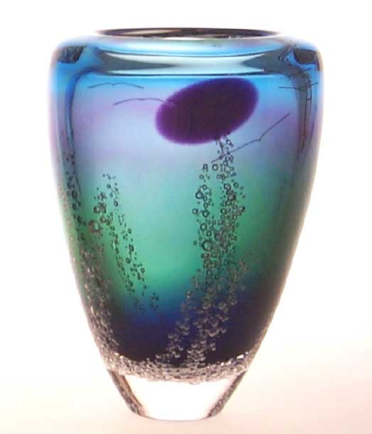 Blodgett Glass:  Midnight Vase – Sun & Birds | Rendezvous Gallery
