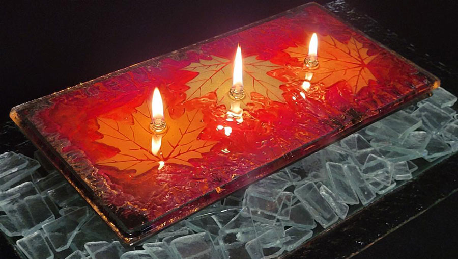 Charlton Glass: Copper Leaves 3-Wick Oil Lamp | Rendezvous Gallery