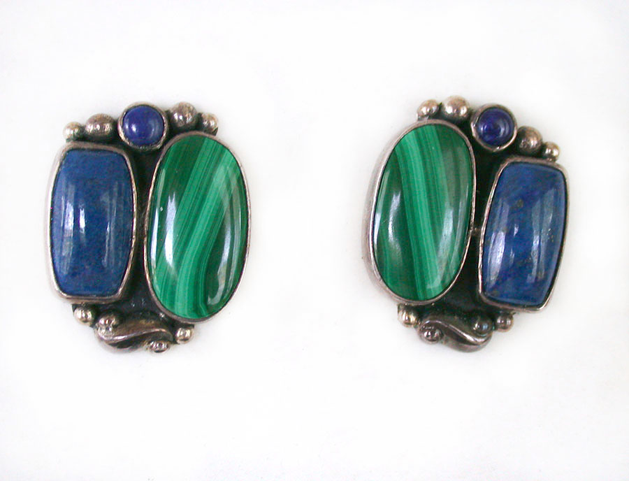 Amy Kahn Russell Online Trunk Show: Lapis Lazuli and Malachite Clip Earrings | Rendezvous Gallery