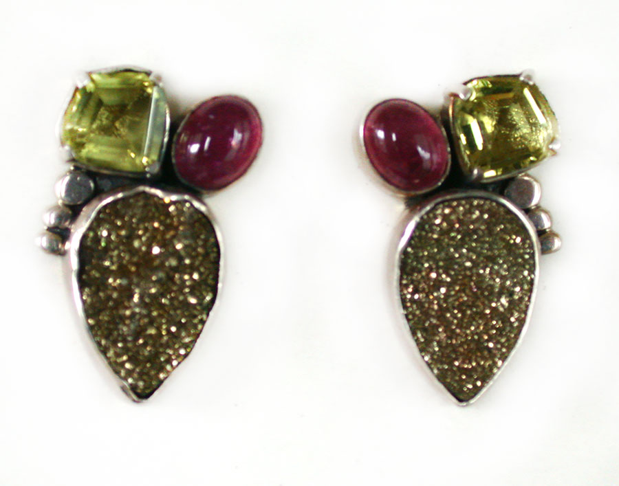 Amy Kahn Russell Online Trunk Show: Citrine, Tourmaline and Rainbow Drusy Clip Earrings | Rendezvous Gallery