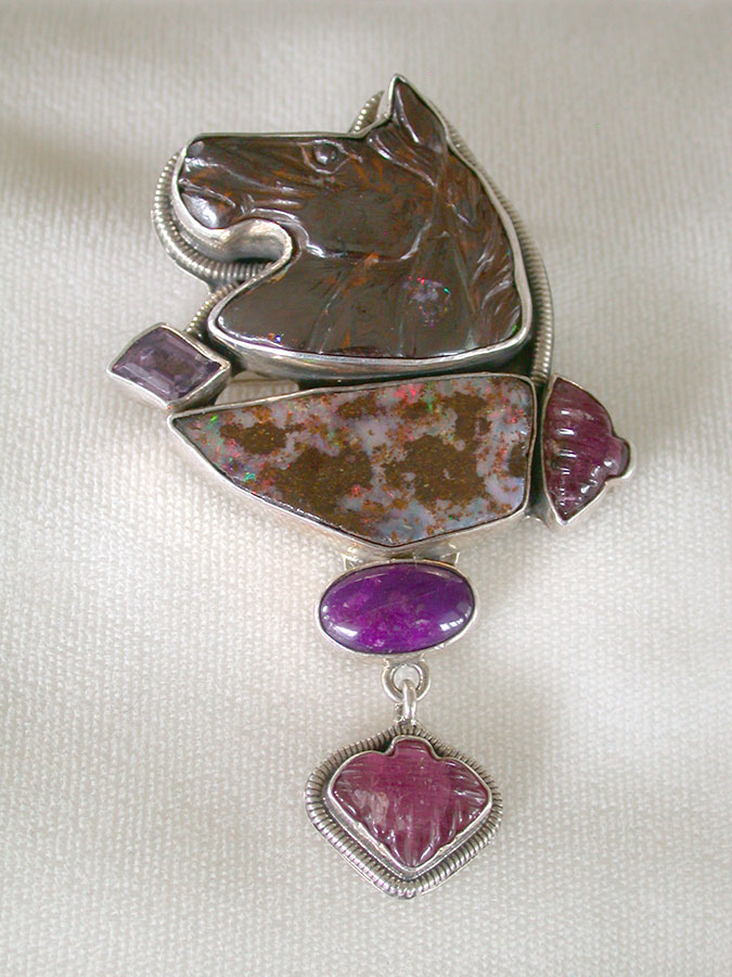 Amy Kahn Russell Online Trunk Show: Boulder Opal, Amethyst and Tourmaline Pin/Pendant | Rendezvous Gallery