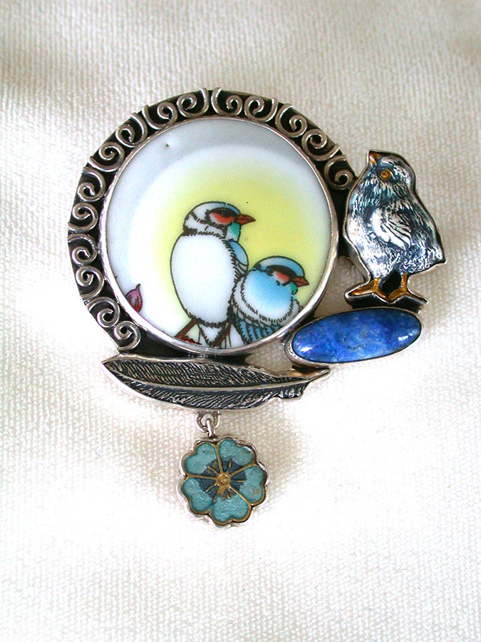 Amy Kahn Russell Online Trunk Show: Hand Painted Porcelain, Lapis and Enamel Pin/Pendant | Rendezvous Gallery