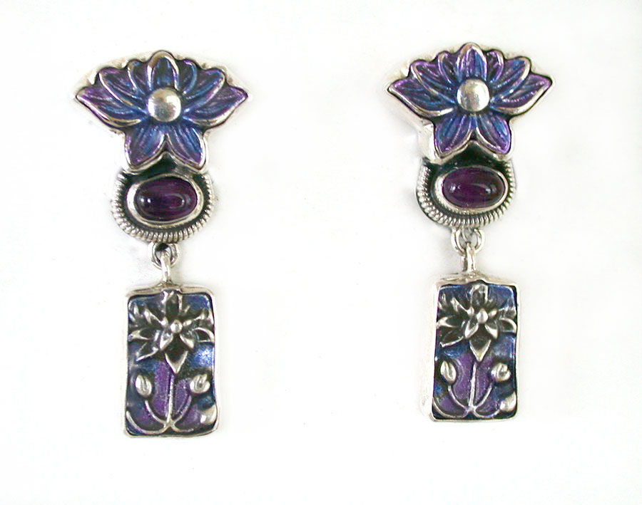Amy Kahn Russell Online Trunk Show: Hand Painted Enamel and Amethyst Clip Earrings | Rendezvous Gallery