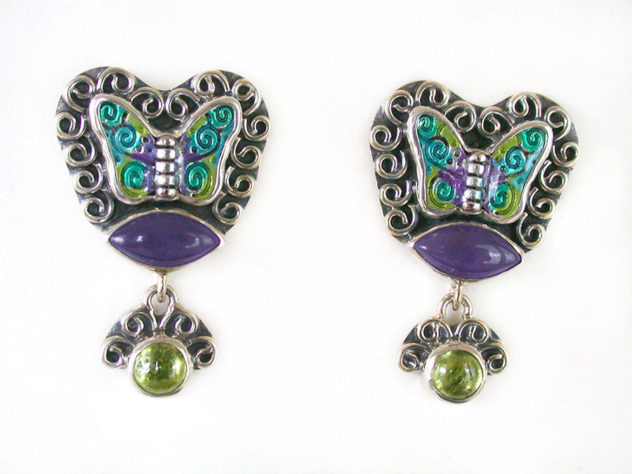 Amy Kahn Russell Online Trunk Show: Hand Painted Enamel, Agate and Peridot Post Earrings | Rendezvous Gallery