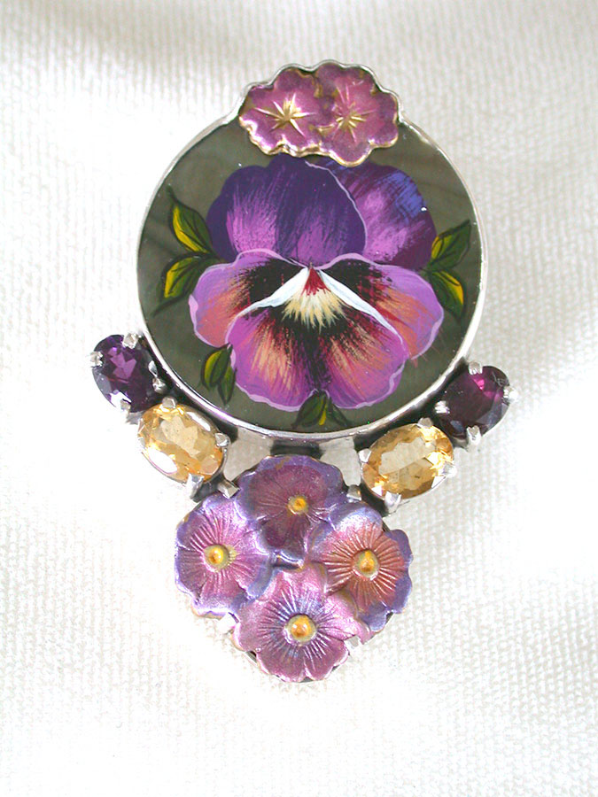 Amy Kahn Russell Online Trunk Show: Hand Painted Miniature, Amethyst and Citrine Pin/Pendant | Rendezvous Gallery